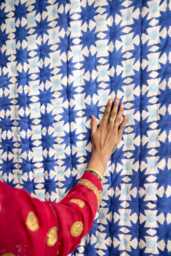 Handmade Cotton Quilt Reversible Block Print, Blue Star Design, Indian Kantha Bedspread, Available in Twin, Queen, & King Sizes - thumbnail 1