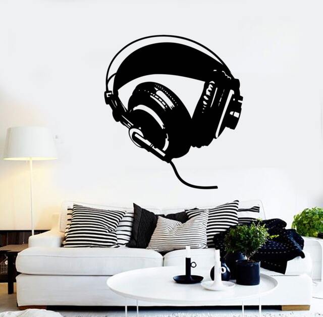 Wall Vinyl Music Headphones Head Phones Cool Guaranteed Quality Decal Mural Art 1534Dz - image 1