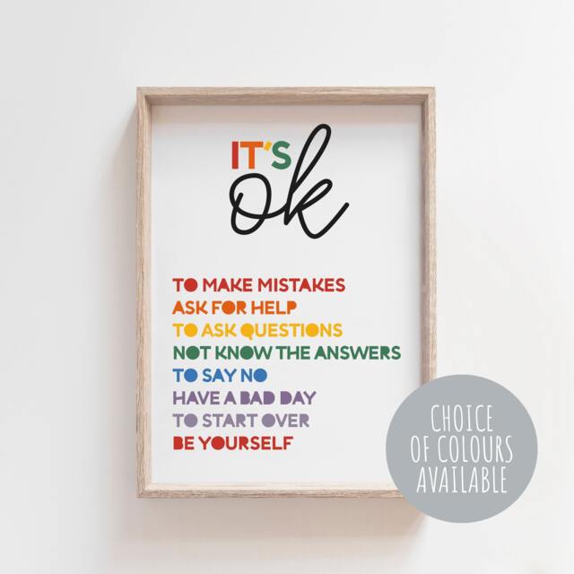 It's Okay To Not Be Poster, Rainbow Wall Art, Classroom Decor, Posters Quotes, Educational Be Yourself, Playroom - image 1