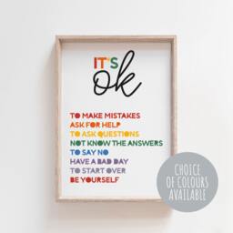 It's Okay To Not Be Poster, Rainbow Wall Art, Classroom Decor, Posters Quotes, Educational Be Yourself, Playroom - thumbnail 1