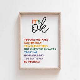It's Okay To Not Be Poster, Rainbow Wall Art, Classroom Decor, Posters Quotes, Educational Be Yourself, Playroom - thumbnail 2