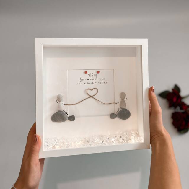 Heart String Personalised Pebble Art Custom Stone Couple Picture Frame Unique Anniversary Rock Couples Gift Wife Husband Girlfriend Her - image 1