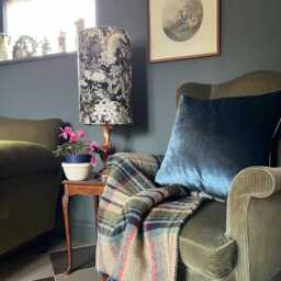 Peacock Butterfly Velvet Cylinder Lampshade, Extra Tall Lampshade Floral Peacock Velvet - thumbnail 3