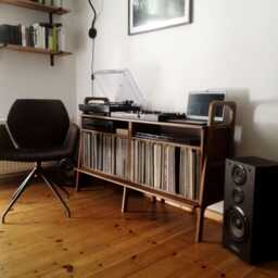 Vinyl Sideboard - Record Player Stand With Lp Storage Mid Century Modern Credenza - thumbnail 2
