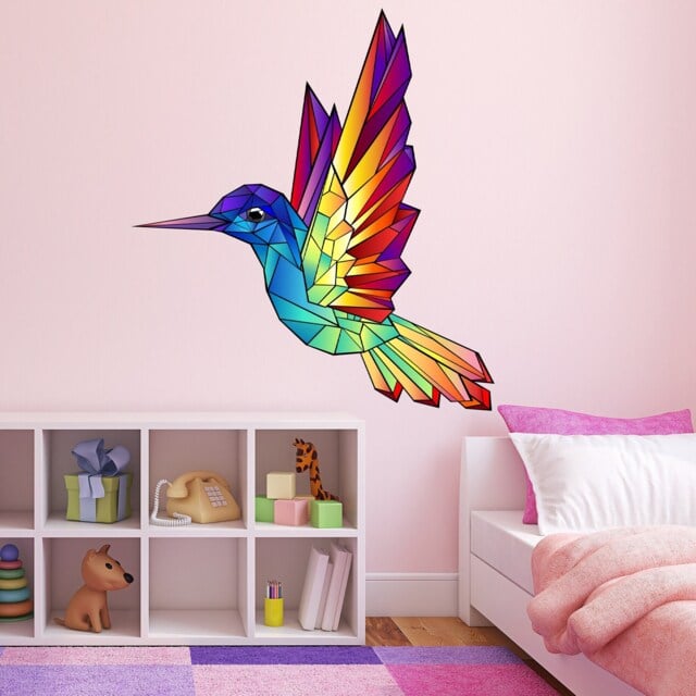 Rainbow Wall Sticker - Geometric Hummingbird Decal Kids Art - image 1