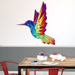 Rainbow Wall Sticker - Geometric Hummingbird Decal Kids Art - thumbnail 2