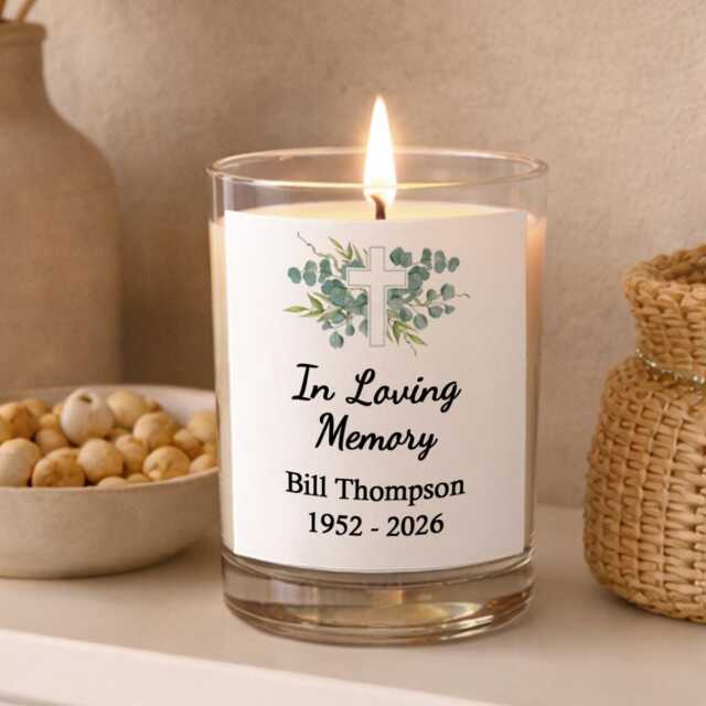 Personalised Memorial Candle Cross Design in Loving Memory Gift Funeral Remembrance Bereavement Loss Loved One Any Name Date - image 1