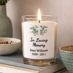 Personalised Memorial Candle Cross Design in Loving Memory Gift Funeral Remembrance Bereavement Loss Loved One Any Name Date - thumbnail 3