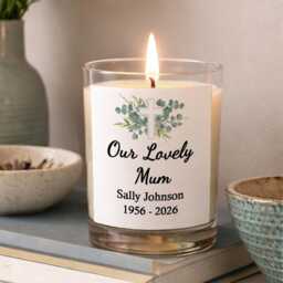 Personalised Memorial Candle Cross Design in Loving Memory Gift Funeral Remembrance Bereavement Loss Loved One Any Name Date - thumbnail 2