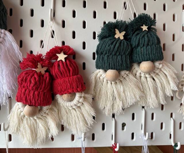 Macrame Gnome Figure - Christmas Tree Decor Handmade Angel Star Ornament Red Mini Decoration Cotton Gift