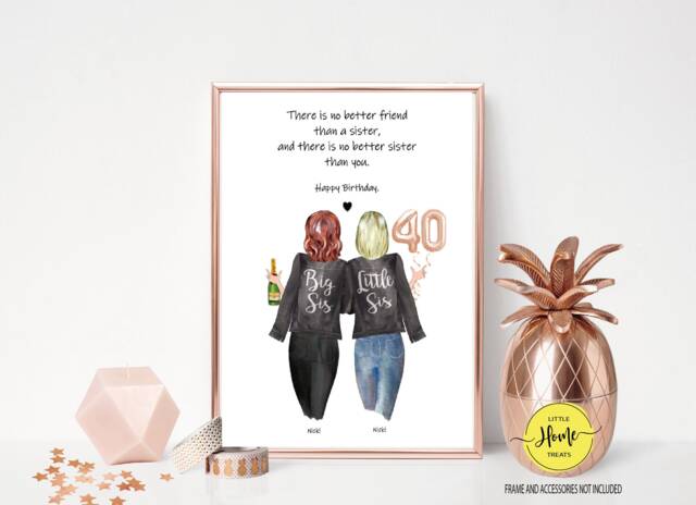 40Th Birthday Sister Print Personalised Friendship Portrait - Unframed - image 1