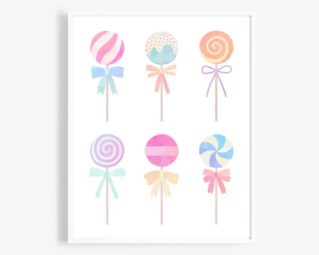 Lollipop Art Print - Watercolor Wall Art, Kids Room Colorful Nursery Decor, Candy - image 1