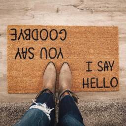 You Say Goodbye I Hello Doormat - Funny Welcome Mat Double Sided Greeting Rug Unique Porch Decor Quirky Entryway Gift -House - thumbnail 2