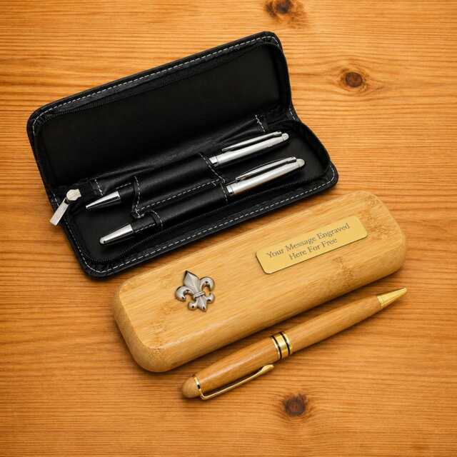 Famous Symbols Luxury Wooden Or Leatherette Pen Case With Matching Free Engraving Heart Pi Yin Yang Peace Gift - image 1