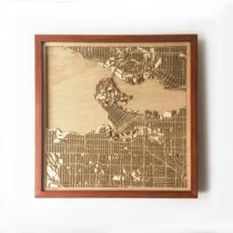 Vancouver Wooden Street Map - 3D Laser Cut Mahogany, Framed Wall Art - thumbnail 1