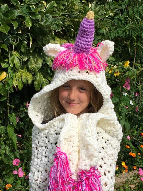 Crochet Hooded Unicorn Blanket, Baby Acrylic Yarn, Cosy Cuddle Throw - image 1