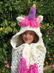 Crochet Hooded Unicorn Blanket, Baby Acrylic Yarn, Cosy Cuddle Throw - thumbnail 1