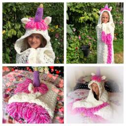 Crochet Hooded Unicorn Blanket, Baby Acrylic Yarn, Cosy Cuddle Throw - thumbnail 2