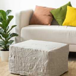 Linen Ottoman Cover, Custom Fitted Slipcover For Pouf & Footstool, Washable Natural Furniture Cover - thumbnail 2
