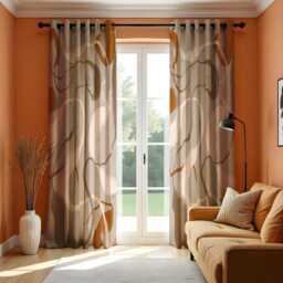 Abstract Neutral & Earthy Tone Curtains, Modern Minimalist Window Treatment, Artistic Fluid Lines Drapes, Custom Sizes Available - thumbnail 3