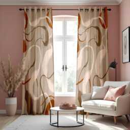 Abstract Neutral & Earthy Tone Curtains, Modern Minimalist Window Treatment, Artistic Fluid Lines Drapes, Custom Sizes Available - thumbnail 2