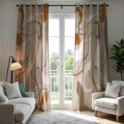 Abstract Neutral & Earthy Tone Curtains, Modern Minimalist Window Treatment, Artistic Fluid Lines Drapes, Custom Sizes Available - thumbnail 1