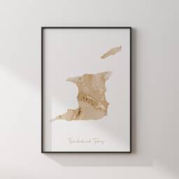 Trinidad & Tobago Map Beige Gold Wall Art Print - thumbnail 3