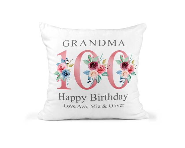 100Th Birthday Gift For Women, Personalised Cushion/Pillow Nanny With Kids Names, Floral Design, Grandma, Gran, 1921