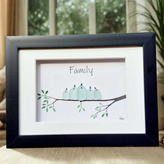 Sea Glass Bird Family Art Custom New Gift, Nursery Decor - image 1