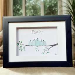 Sea Glass Bird Family Art Custom New Gift, Nursery Decor - thumbnail 1