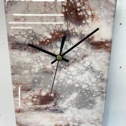 Narrow Grey White & Copper Abstract Resin Wall Clock, Long Modern Unusual Home Decor, Luxury Clocks - thumbnail 2