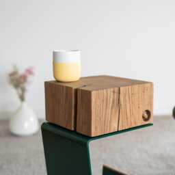 Dark Green Side Table Natural Oak Top, Modern Nightstand - thumbnail 3