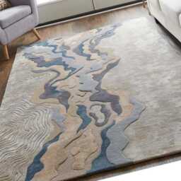 Hand Tufted Wool Oushak Rug, Modern Cream Gray Abstract Design, Living Room Area Rug - thumbnail 2
