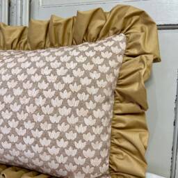 Cushions Made in Fermoie Eythorne Luxury Frilled Lumbar Beige Mustard Neutral Cotton Cushion Pillow Throw Cover - thumbnail 2
