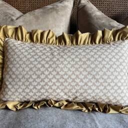 Cushions Made in Fermoie Eythorne Luxury Frilled Lumbar Beige Mustard Neutral Cotton Cushion Pillow Throw Cover - thumbnail 3