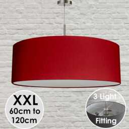 xxl Red Drum Lampshade, Cardinal Cotton Linen, 60cm-120cm Wide, 3 Light Fitting
