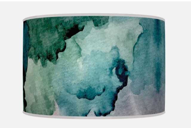 Handmade Watercolor Lampshade - Emerald Teal Blue Abstract Pendant Light Shade Artistic Ceiling Decor - image 1