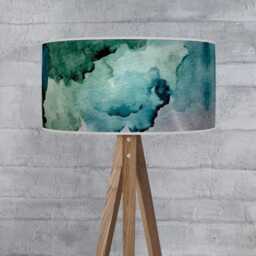 Handmade Watercolor Lampshade - Emerald Teal Blue Abstract Pendant Light Shade Artistic Ceiling Decor - thumbnail 2
