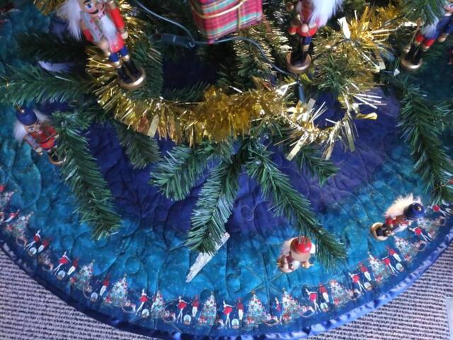 Nutcracker Christmas Tree Skirt, Blue Quilted 50-Inch Skirt - image 1