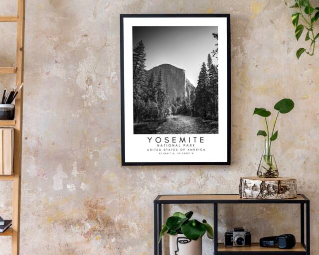 Yosemite National Park Print Black & White Mountain Wall Art - image 1