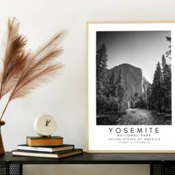 Yosemite National Park Print Black & White Mountain Wall Art - thumbnail 2