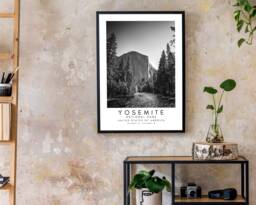 Yosemite National Park Print Black & White Mountain Wall Art - thumbnail 1