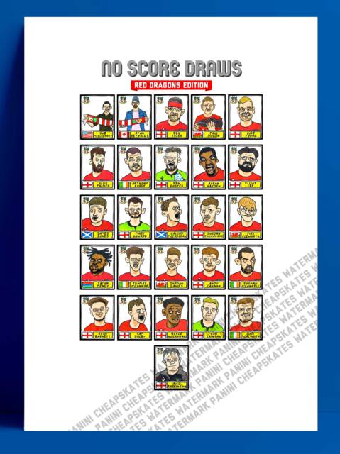 Wrexham Vol 2 - No Score Draws Red Dragons Edition A3 Print Of 26 Hand-Drawn Panini-style Doodles Wrexham's 22/23 Promotion Winners - image 1