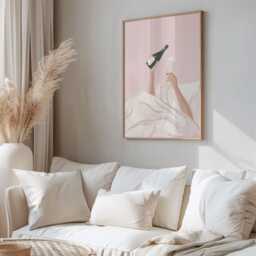 Champagne in Bed Print, Minimal Pink Bedroom Wall Art, Bubbly Bottle Illustration, Hen Party Decor, Modern Girly Poster - thumbnail 2