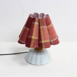 Handmade Red Plaid Fabric Table Lamp With Ceramic Base For Home Decor-106# - thumbnail 3