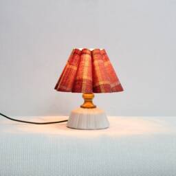 Handmade Red Plaid Fabric Table Lamp With Ceramic Base For Home Decor-106# - thumbnail 4