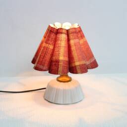 Handmade Red Plaid Fabric Table Lamp With Ceramic Base For Home Decor-106#