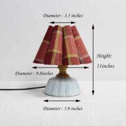 Handmade Red Plaid Fabric Table Lamp With Ceramic Base For Home Decor-106# - thumbnail 2