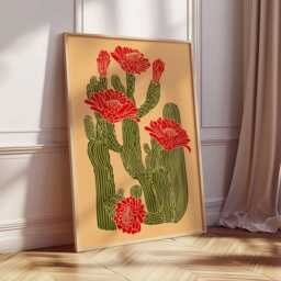 Cactus Wall Art Print, Botanical Linocut Poster, Modern Desert Plant Illustration, Bold Floral Artwork, Southwestern Home Decor - thumbnail 2