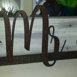 Mr. & Or Mrs. & Wood Sign Reclaimed Distressed Wall Hanging Rustic Rusted Metal Word Farmhouse Wedding Anniversary Gift - thumbnail 3